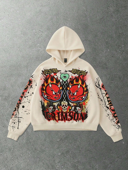 Men Loose Fit Retro Graphic Hoodie