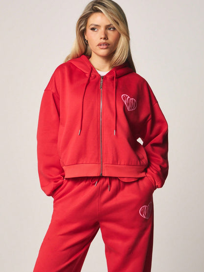 Playboy Cropped Heart Print Zip-Up Hoodie