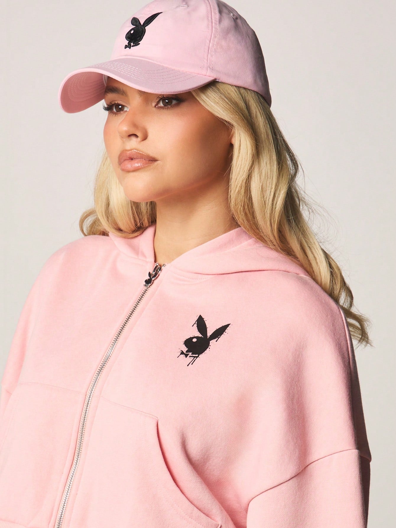 Playboy Oversized Crop Graffiti Zip Hoodie