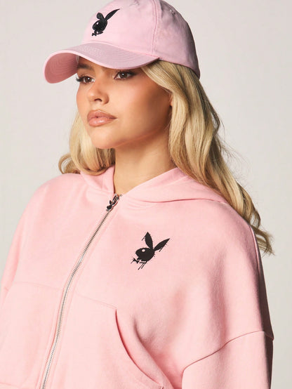 Playboy Oversized Crop Graffiti Zip Hoodie