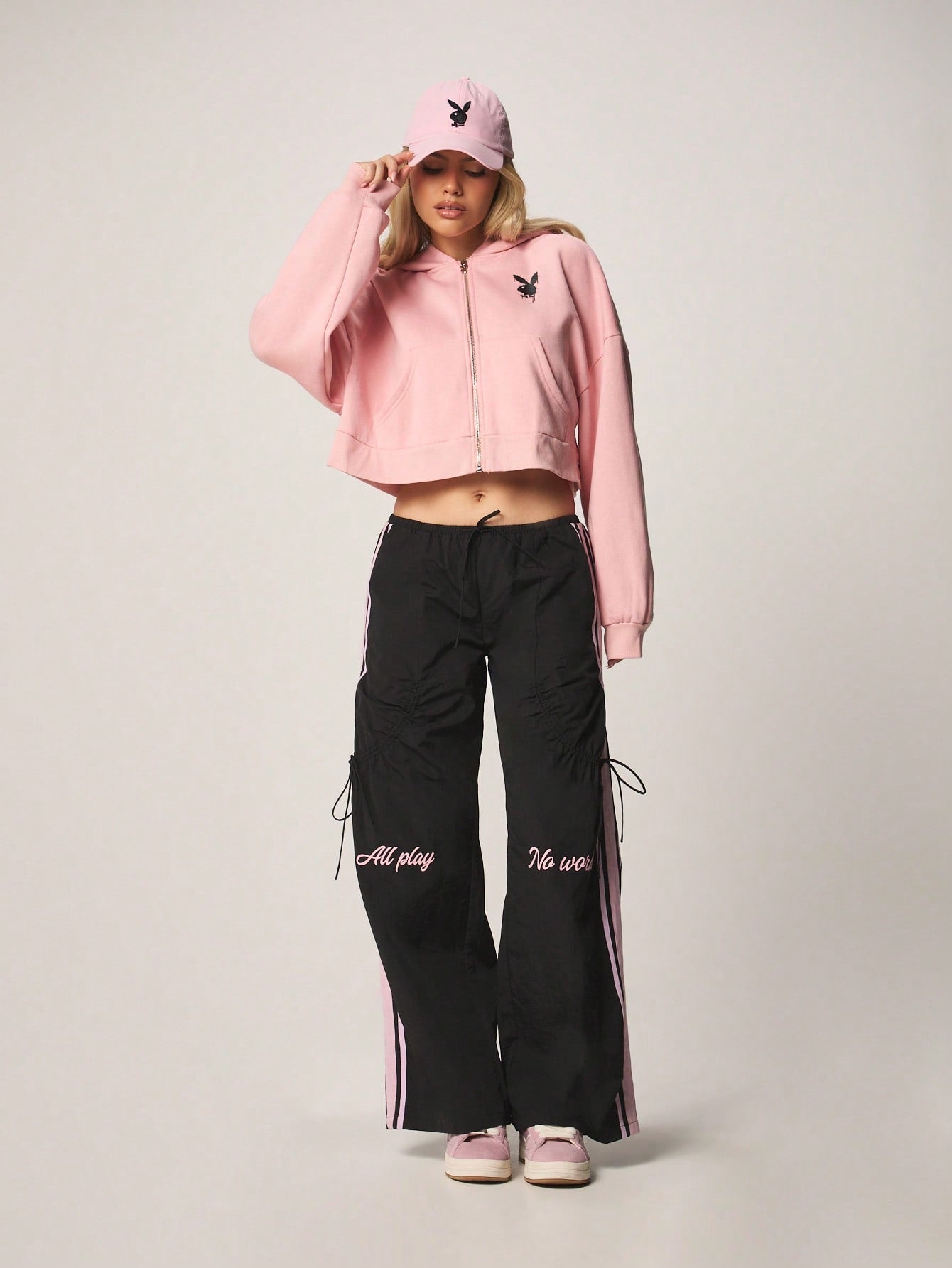 Playboy Oversized Crop Graffiti Zip Hoodie