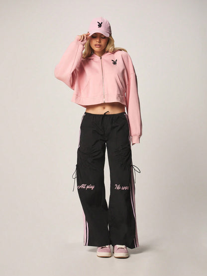 Playboy Oversized Crop Graffiti Zip Hoodie