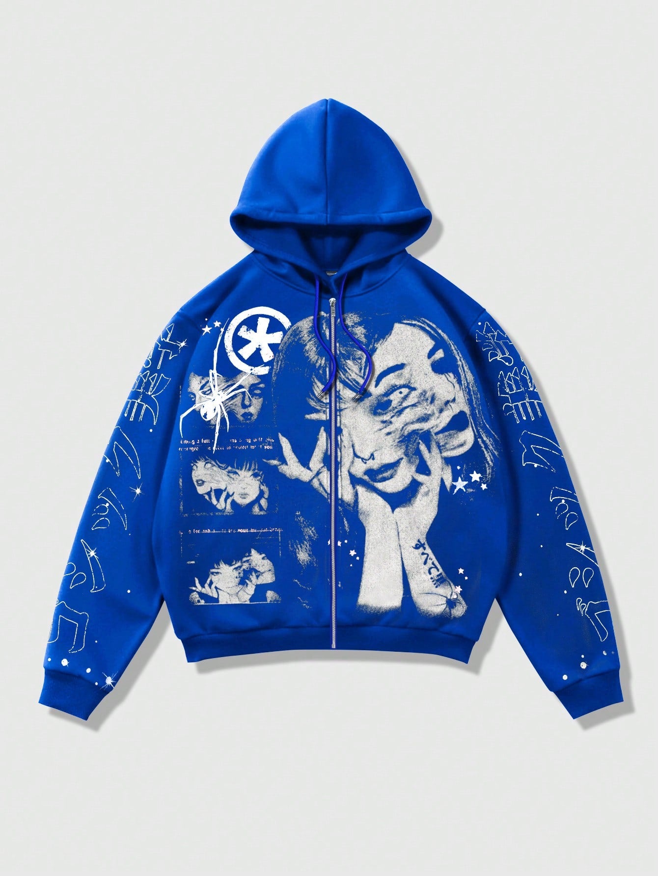 Men's Red Punk Graphic Zip-Up Y2K Streetwear Hoodie