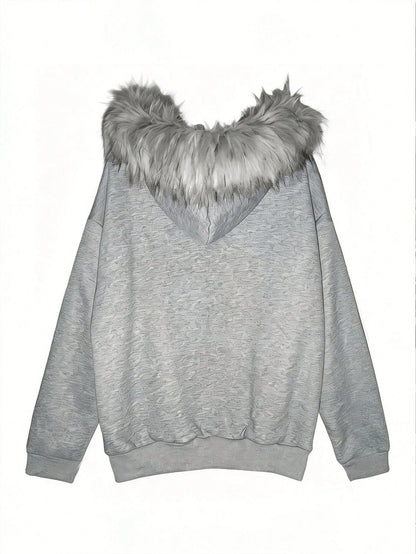 Women’s Oversized Faux Fur Collar Thermal Thick Hoodie