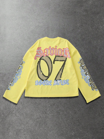 Men's Angel Letter Print Long Sleeve Tee