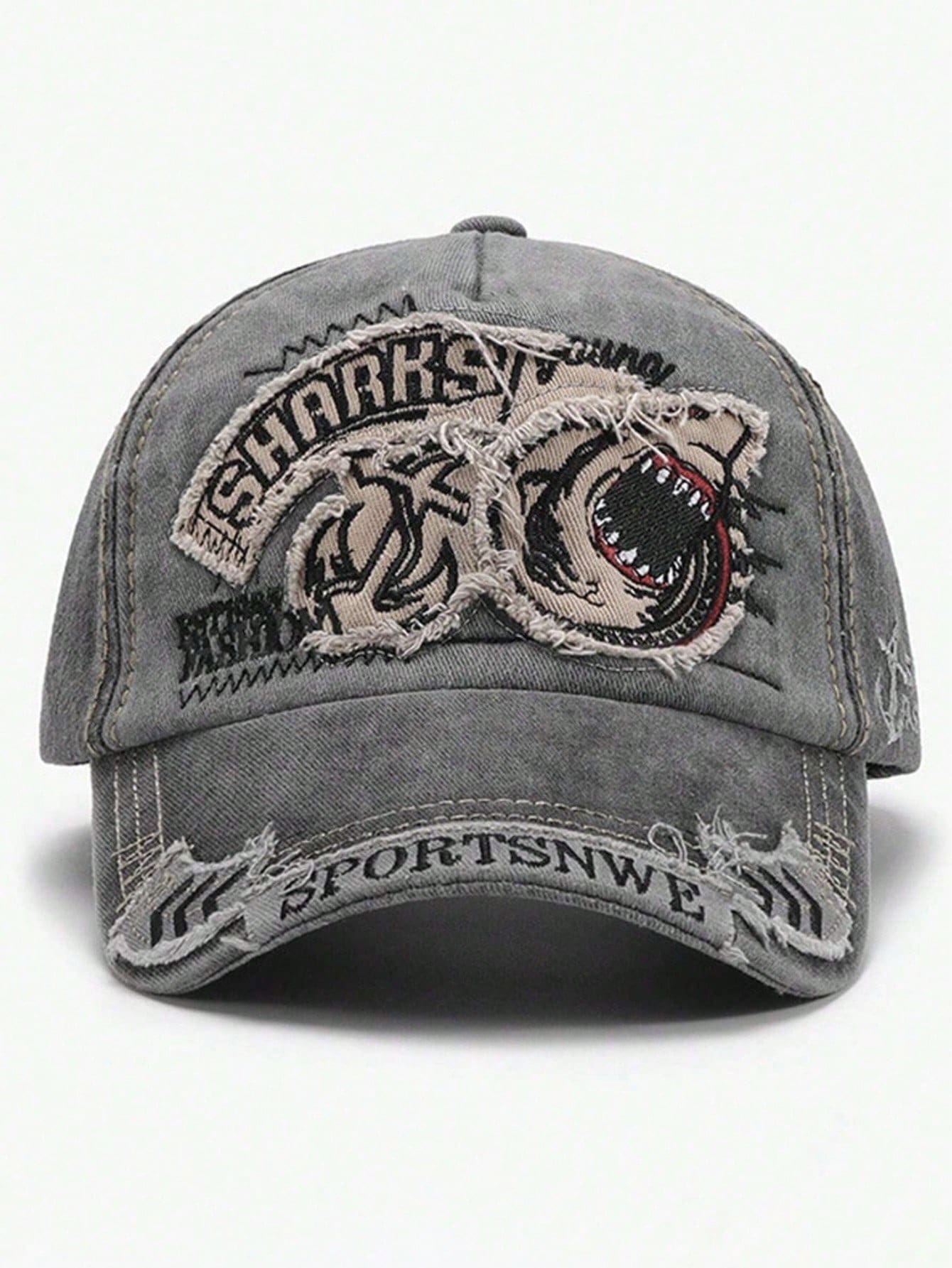 Men's Washed Shark Embroidery Outdoor Baseball Cap
