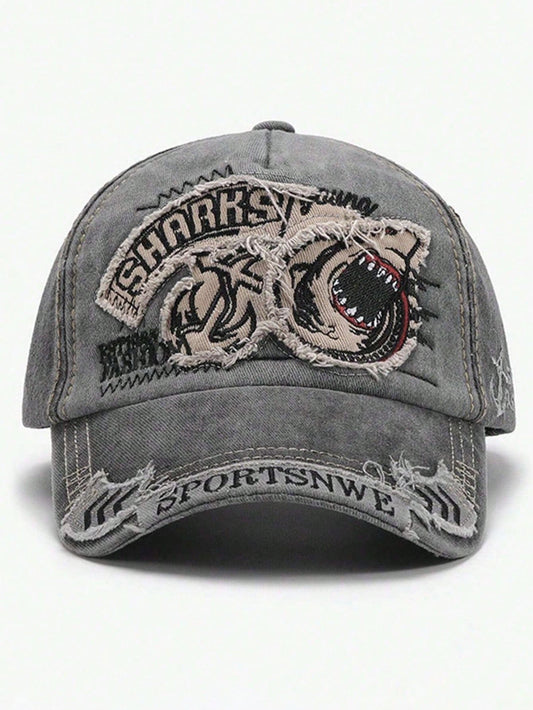 Men's Washed Shark Embroidery Outdoor Baseball Cap