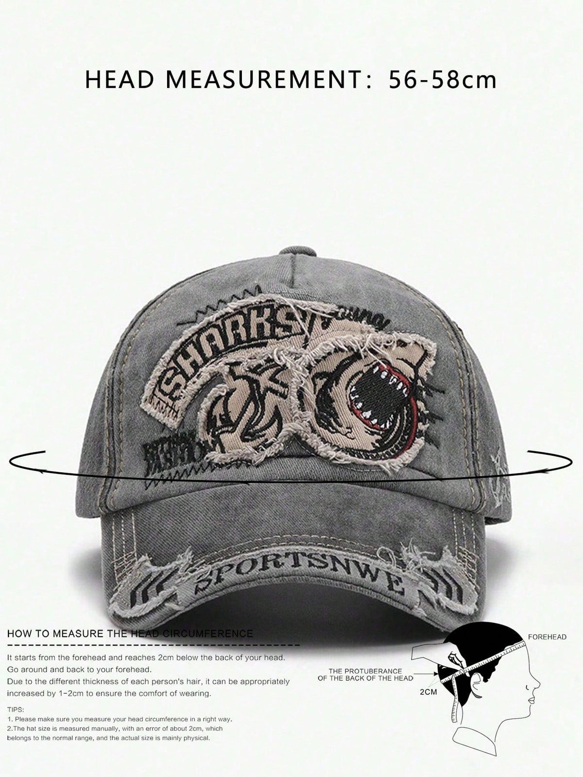 Men's Washed Shark Embroidery Outdoor Baseball Cap