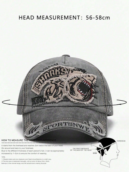 Men's Washed Shark Embroidery Outdoor Baseball Cap