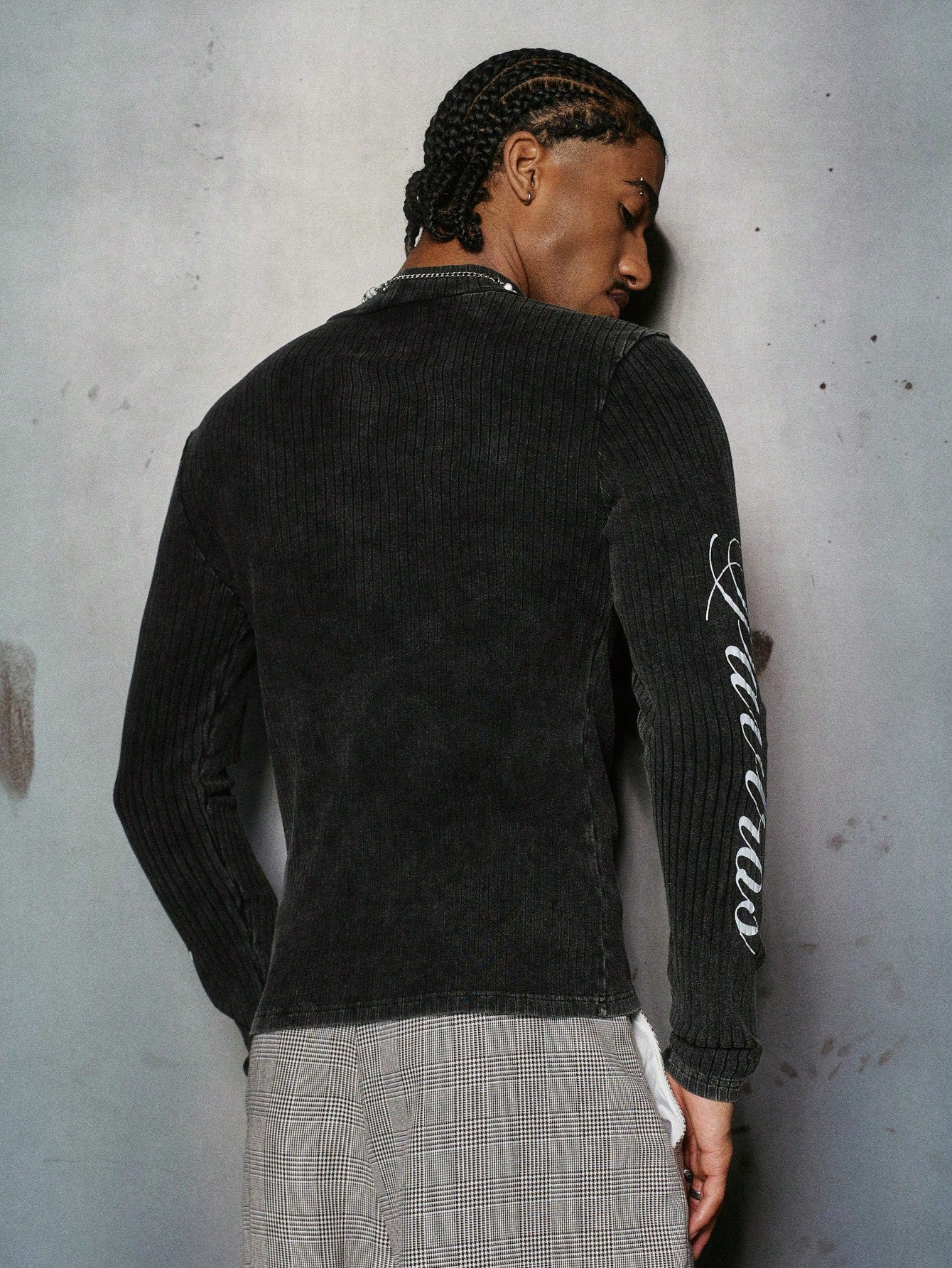 Y2K Dark Grey Religious Graphic Ribbed T-Shirt