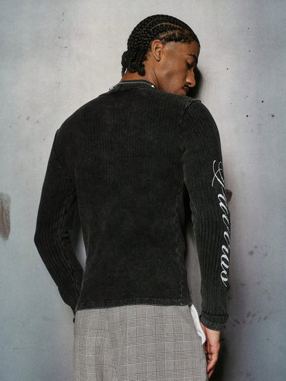 Y2K Dark Grey Religious Graphic Ribbed T-Shirt
