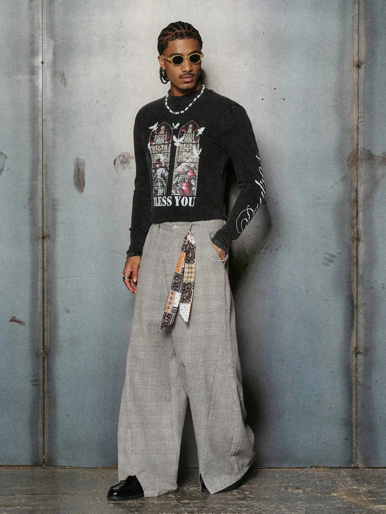 Y2K Dark Grey Religious Graphic Ribbed T-Shirt