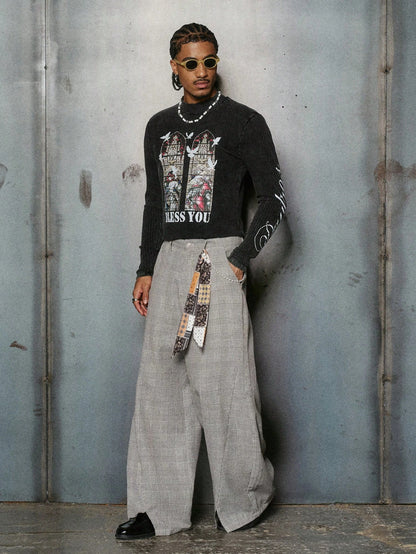 Y2K Dark Grey Religious Graphic Ribbed T-Shirt