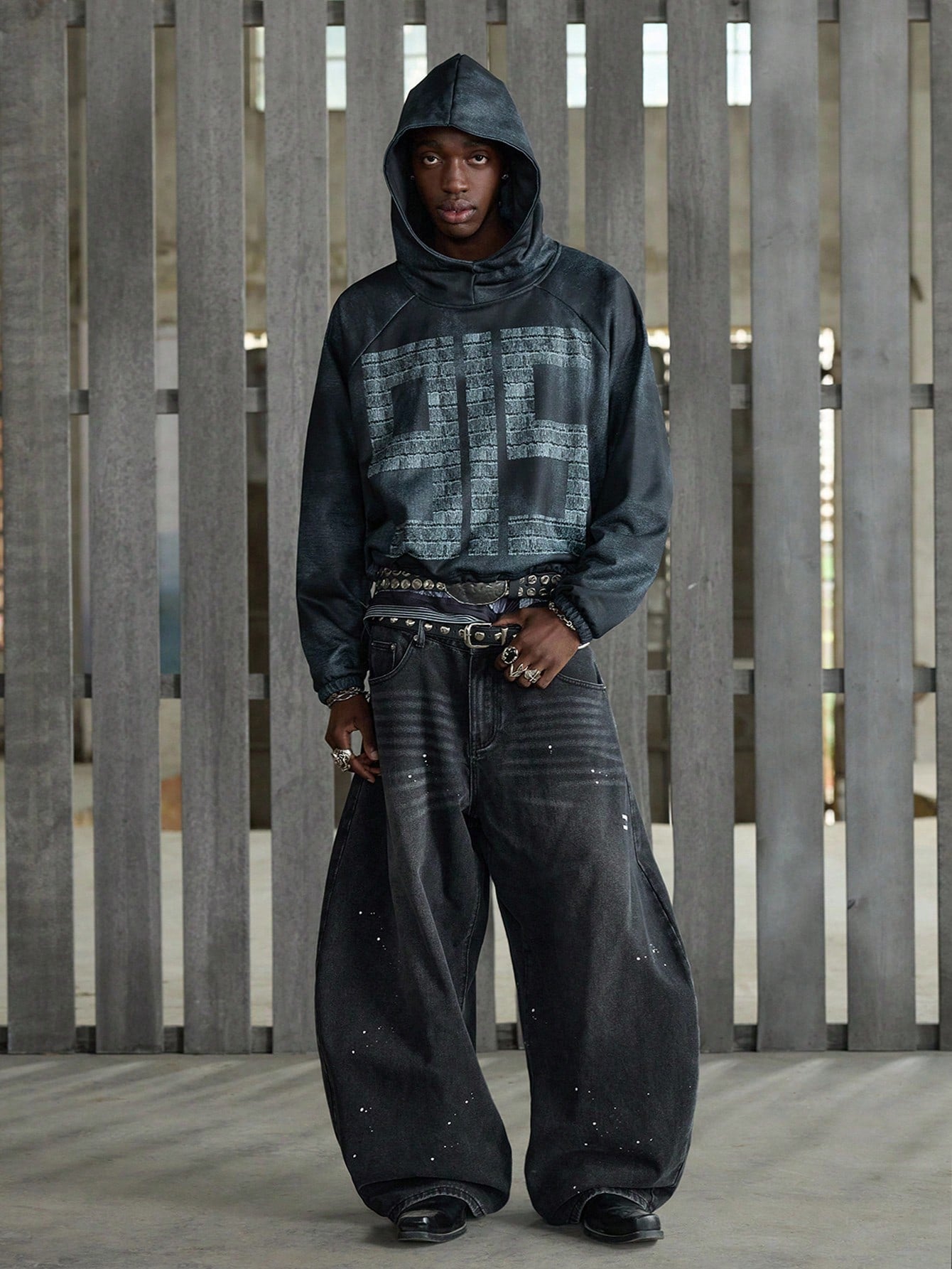 Men's Loose High Neck Printed Hoodie