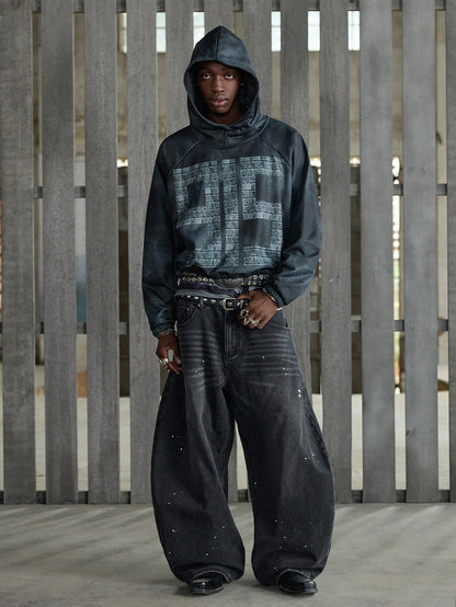 Men's Loose High Neck Printed Hoodie