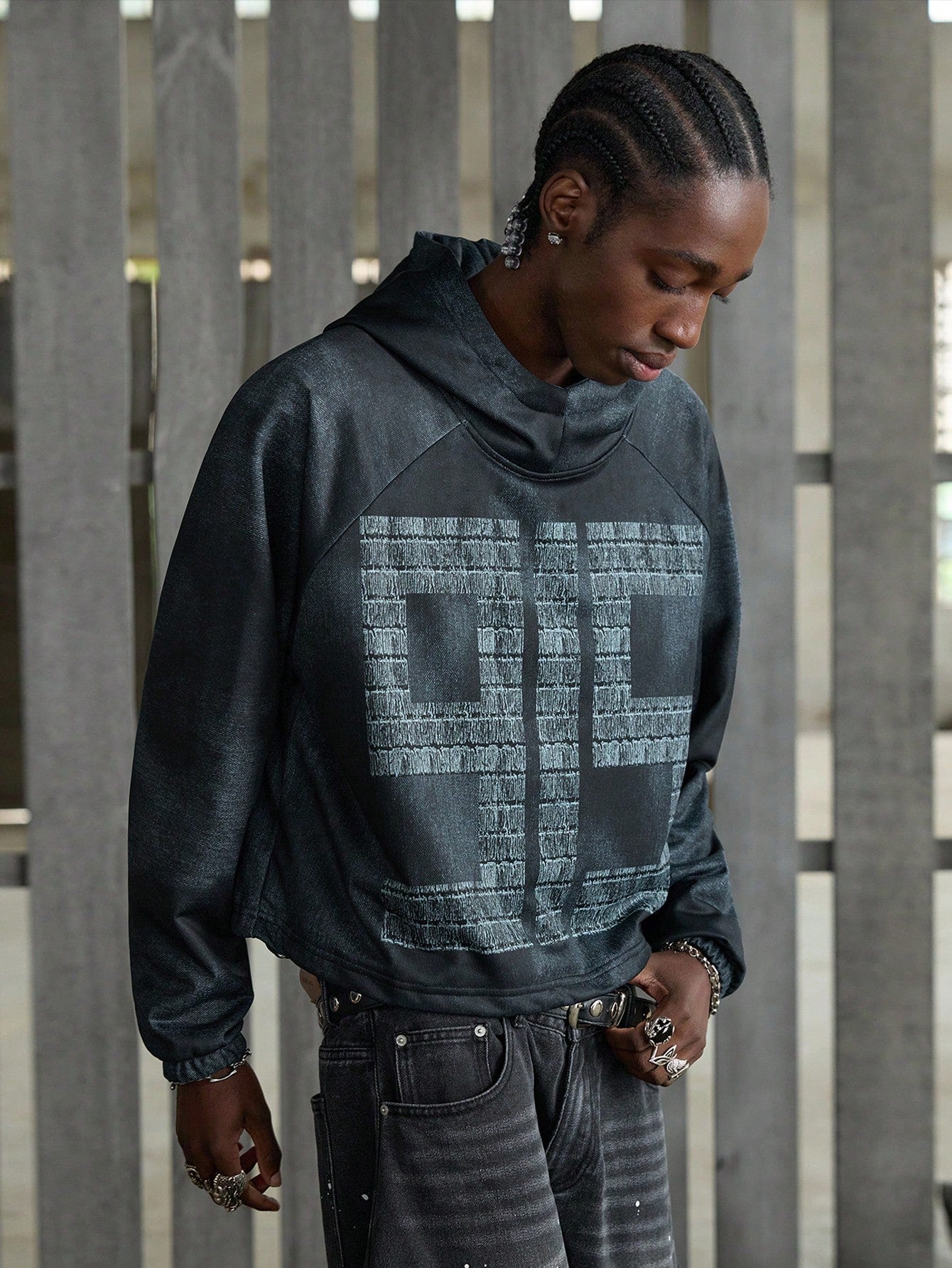 Men's Loose High Neck Printed Hoodie