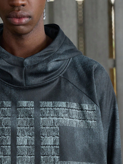 Men's Loose High Neck Printed Hoodie