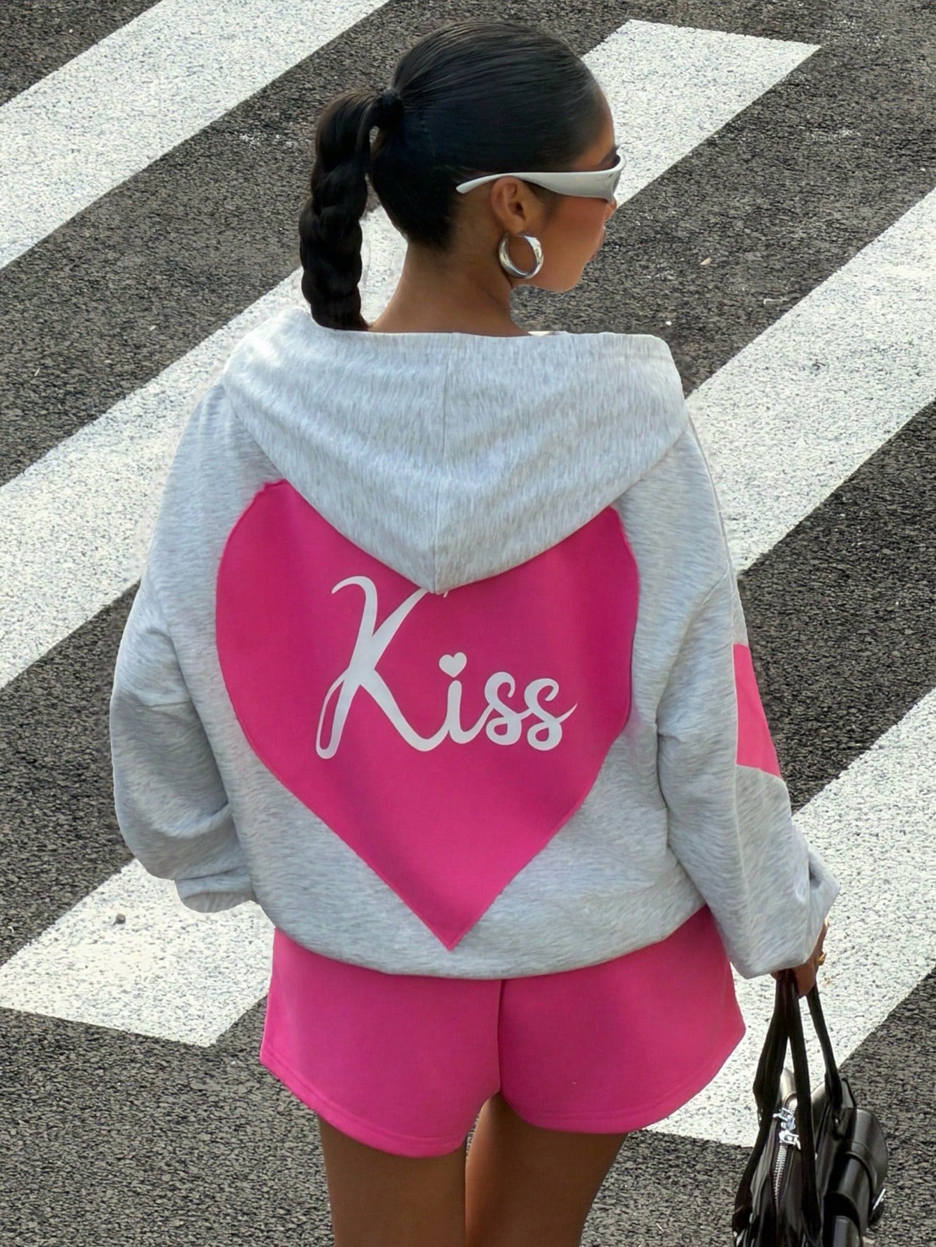 Women's Heart Pattern Loose Sweatshirt and Shorts Set