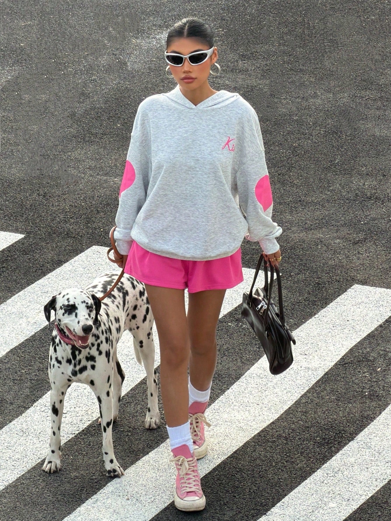 Women's Heart Pattern Loose Sweatshirt and Shorts Set