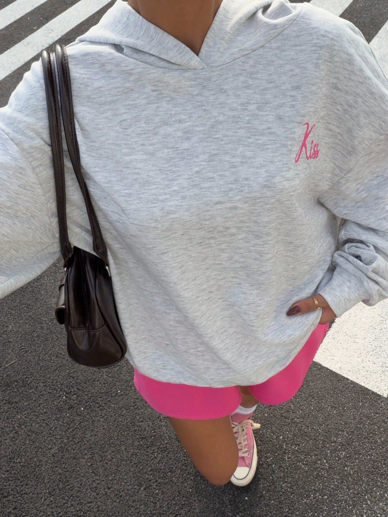 Women's Heart Pattern Loose Sweatshirt and Shorts Set