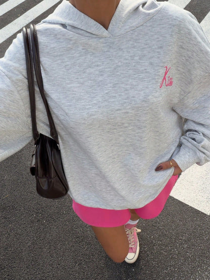 Women's Heart Pattern Loose Sweatshirt and Shorts Set