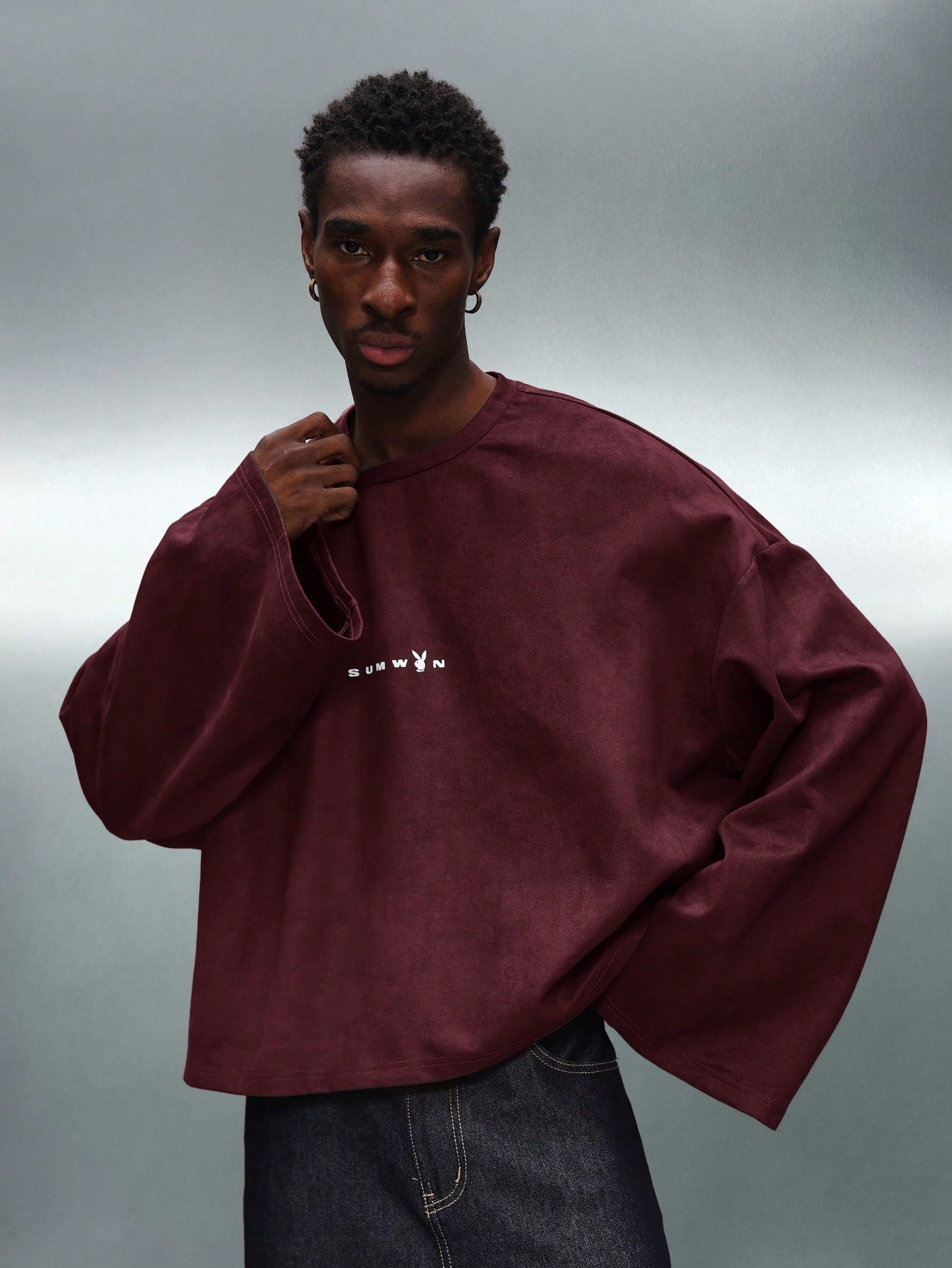 PLAYBOY X SUMWON Oversized Crop Long Sleeve Tee