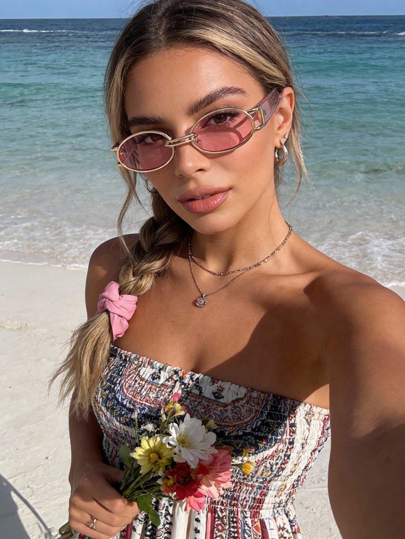 Cute Oval Pink Tinted Lens Y2K Fashion Glasses