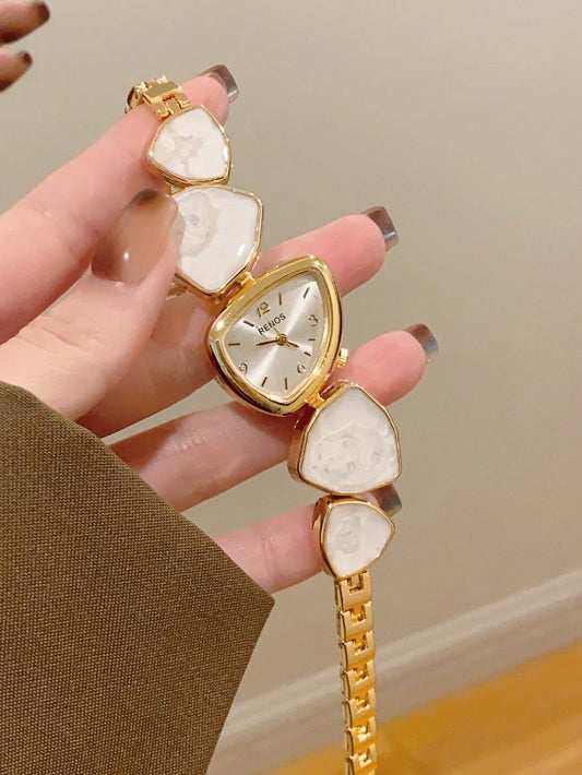 Women's Gold Asymmetric Bracelet Watch Arabic Dial