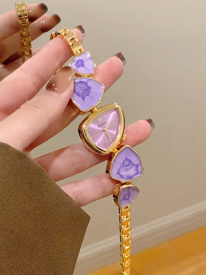 Gold Tone Asymmetric Bracelet Watch with Arabic Dial