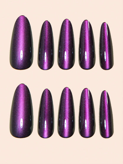 Purple Cat Eye Gothic Long Pointed Press-On Nails