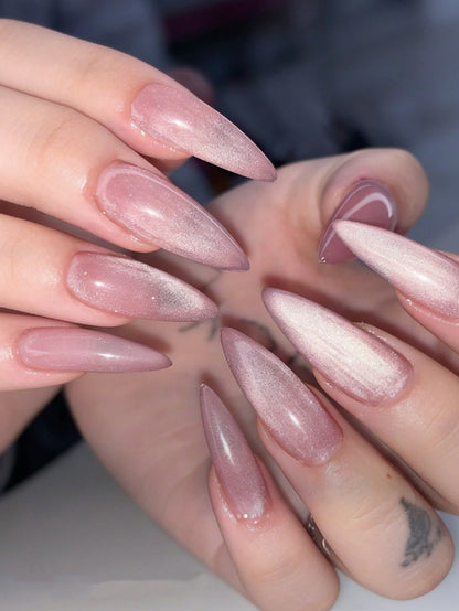 Purple Cat Eye Gothic Long Pointed Press-On Nails