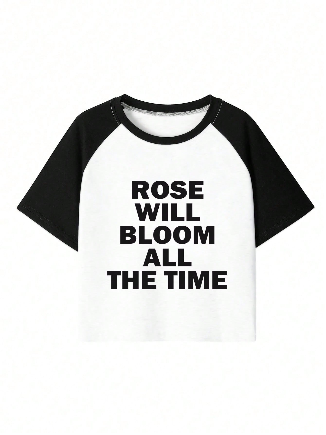 Women's Letter Print Raglan Contrast Crop Top