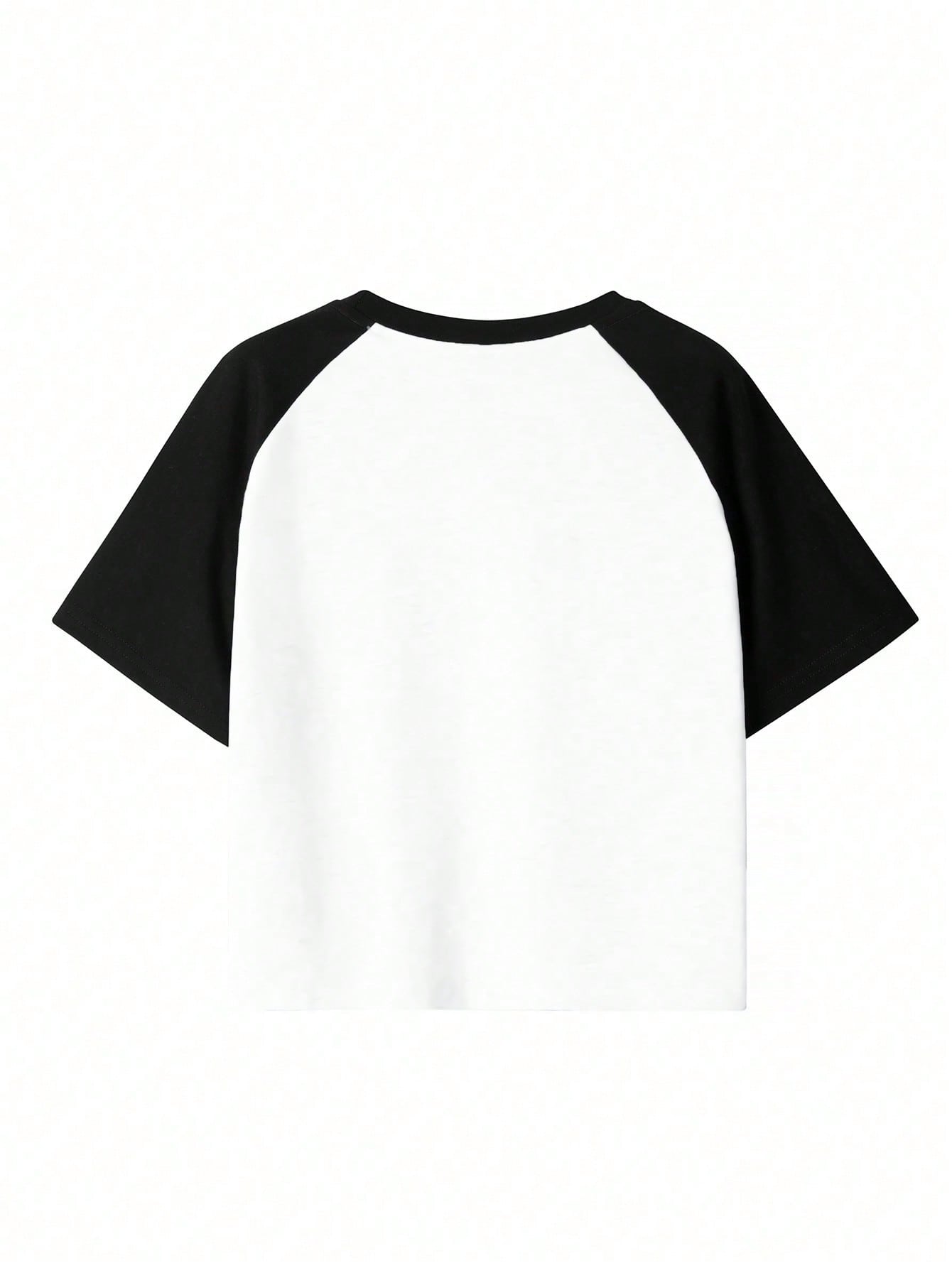 Women's Letter Print Raglan Contrast Crop Top