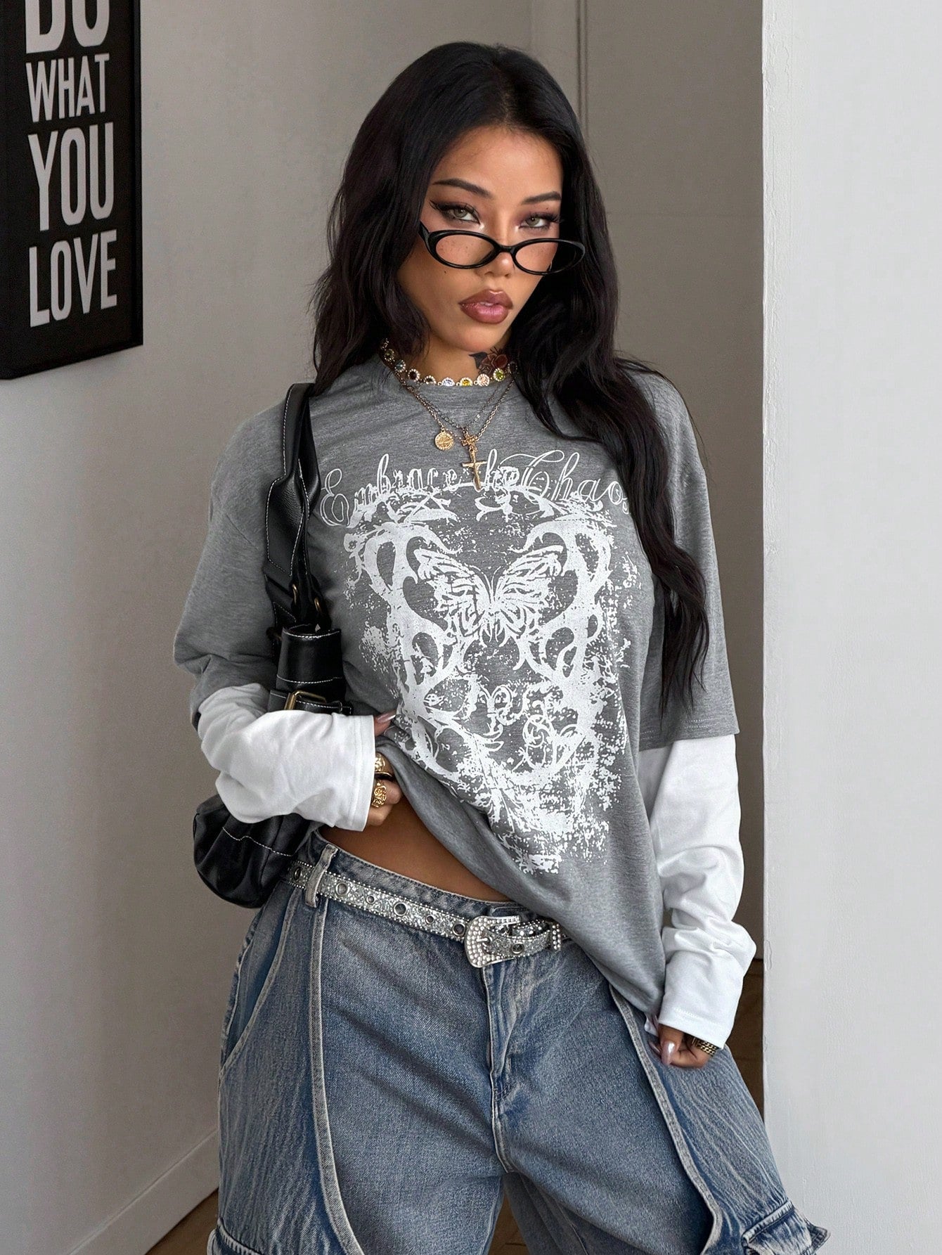 Women Oversized Grunge Punk Long Sleeve Tee