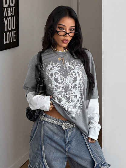 Women Oversized Grunge Punk Long Sleeve Tee