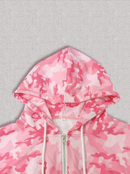 Women's Y2K Camouflage Zip-Up Hoodie and Pants Set