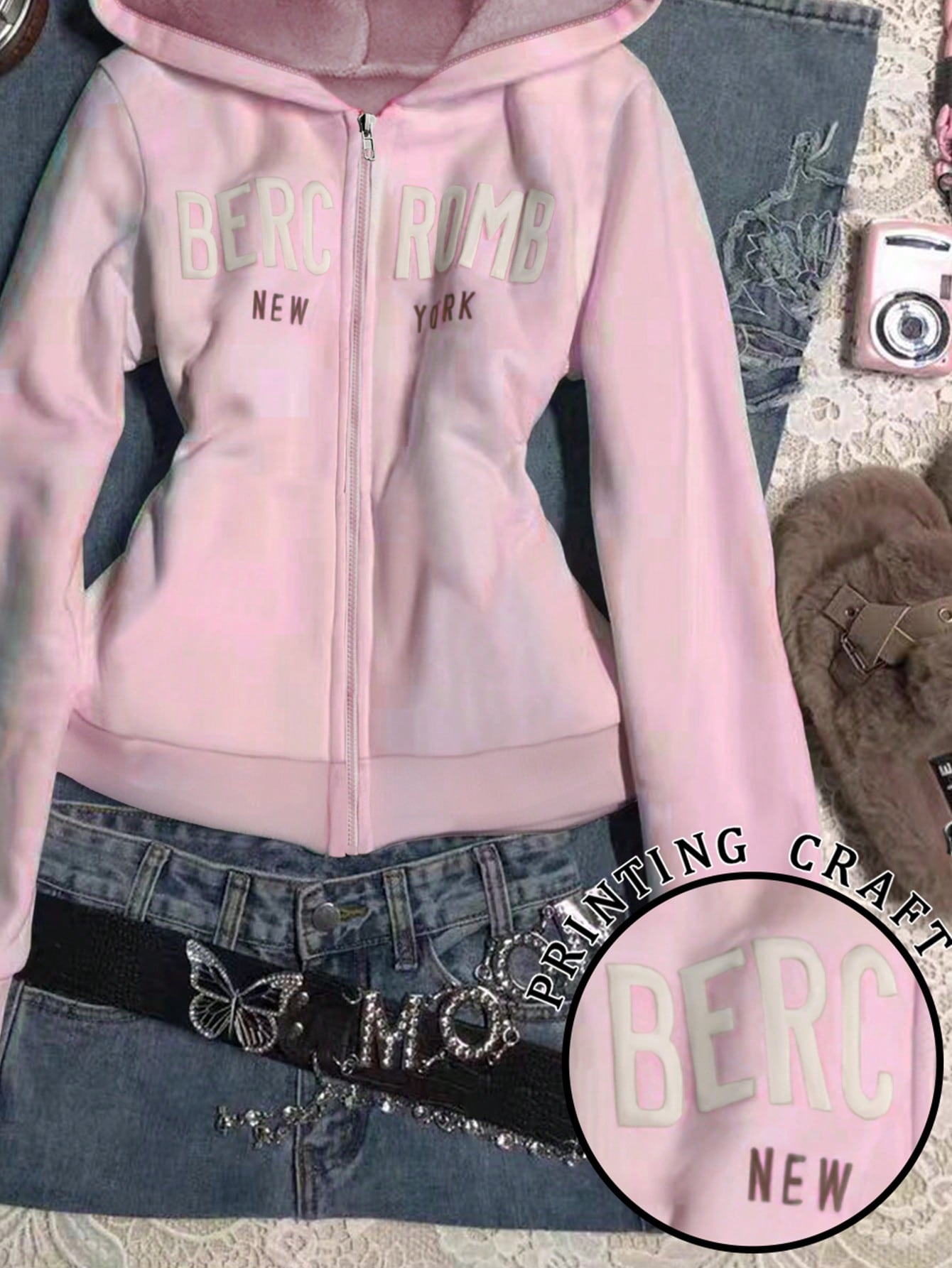 Women's Letter Print Long Sleeve Zip Front Hoodie