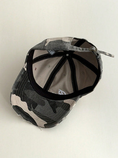 Retro Y2K Camo Embroidery Distressed Baseball Cap