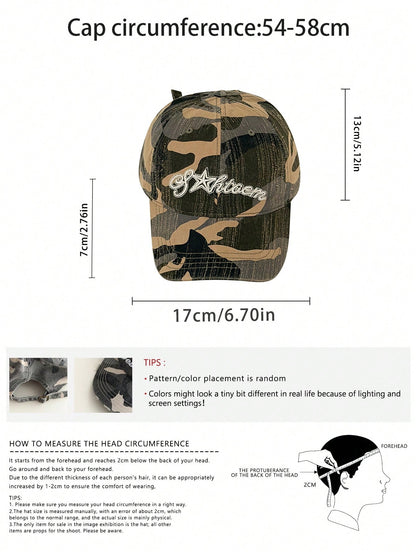 Retro Y2K Camo Embroidery Distressed Baseball Cap