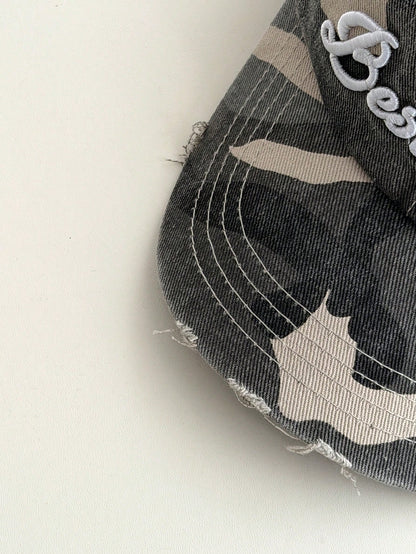 Retro Y2K Camo Embroidery Distressed Baseball Cap