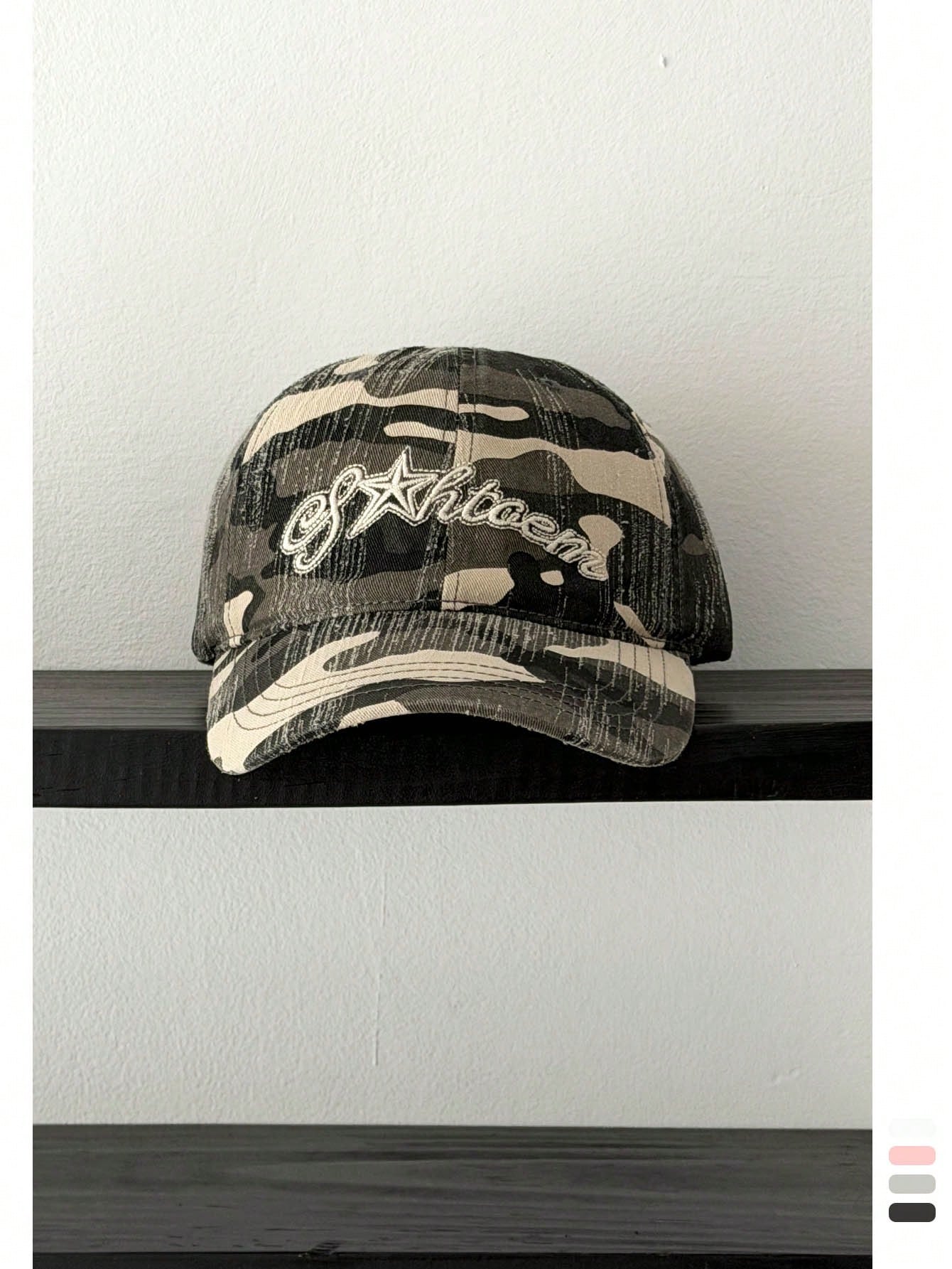 Retro Y2K Camo Embroidery Distressed Baseball Cap