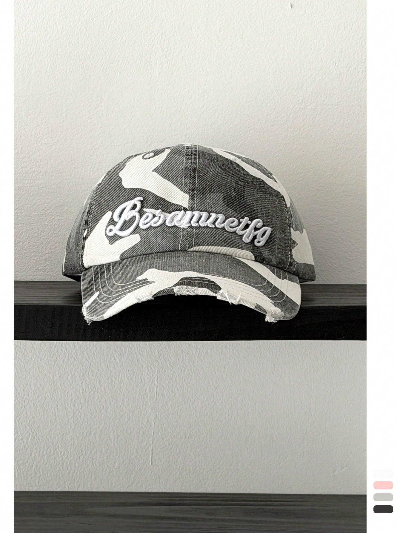 Retro Y2K Camo Embroidery Distressed Baseball Cap