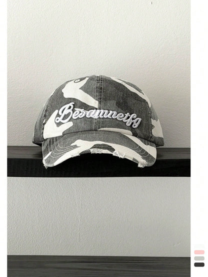 Retro Y2K Camo Embroidery Distressed Baseball Cap