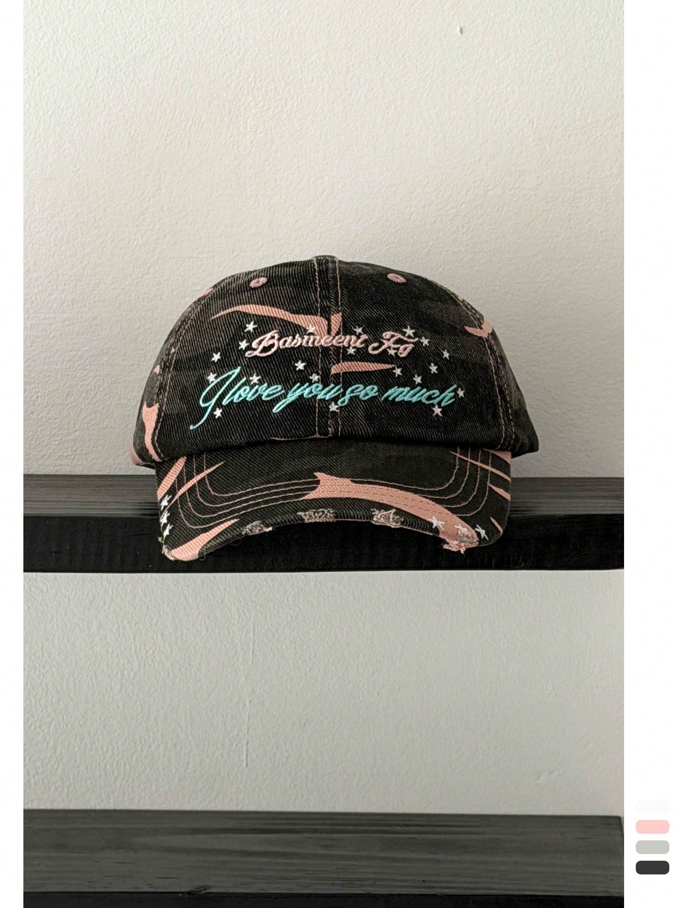 Retro Y2K Camo Embroidery Distressed Baseball Cap