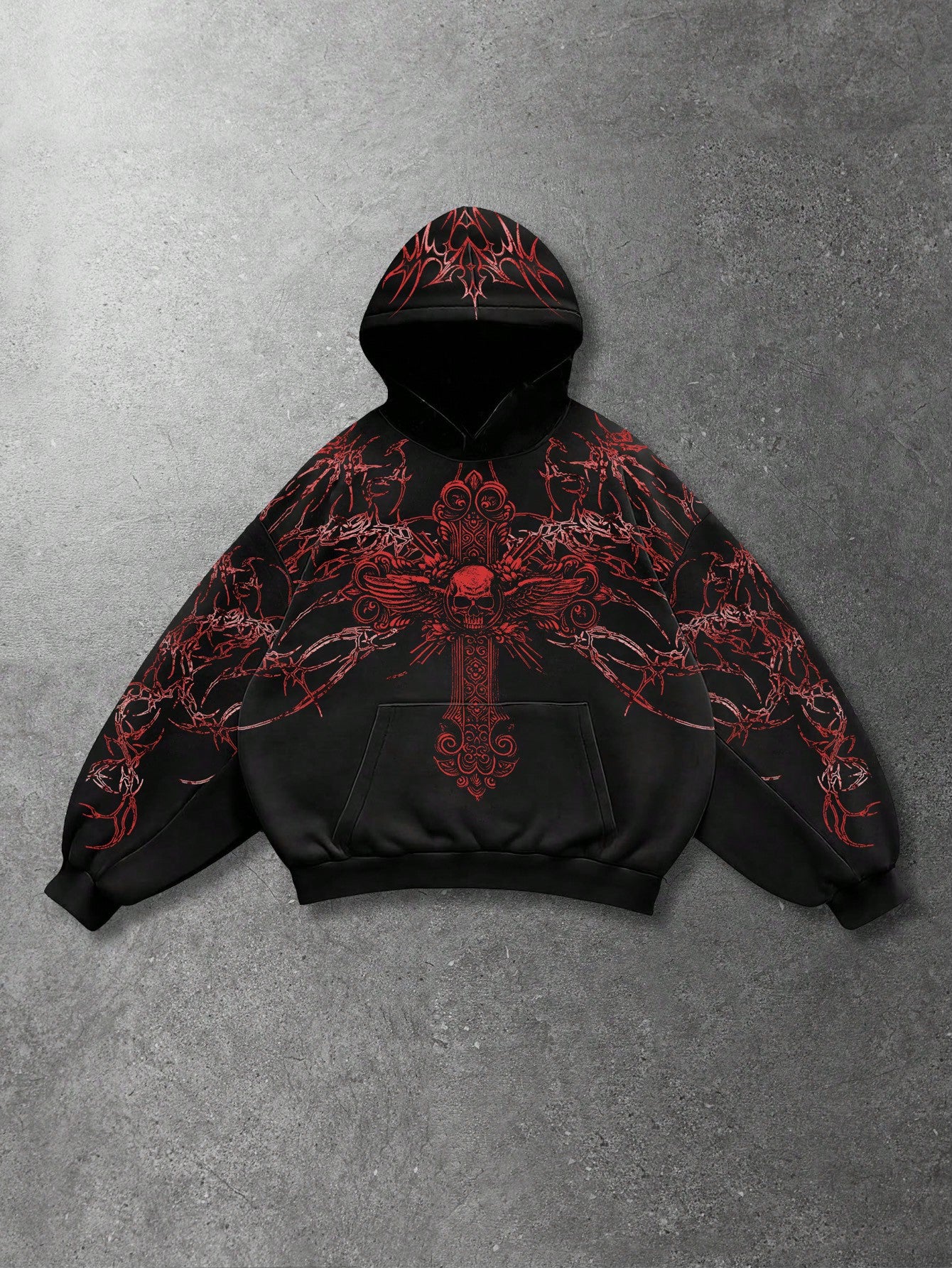 Men's Skull Cross Print Goth Y2K Long Sleeve Hoodie