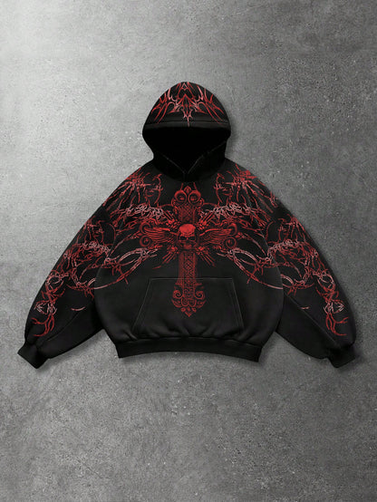 Men's Skull Cross Print Goth Y2K Long Sleeve Hoodie