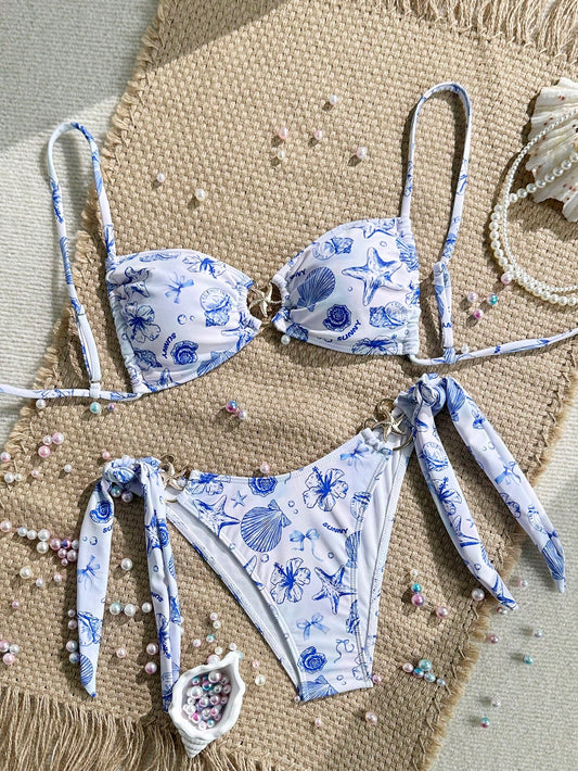 Decor Ocean Print Side-Tie Bikini Set