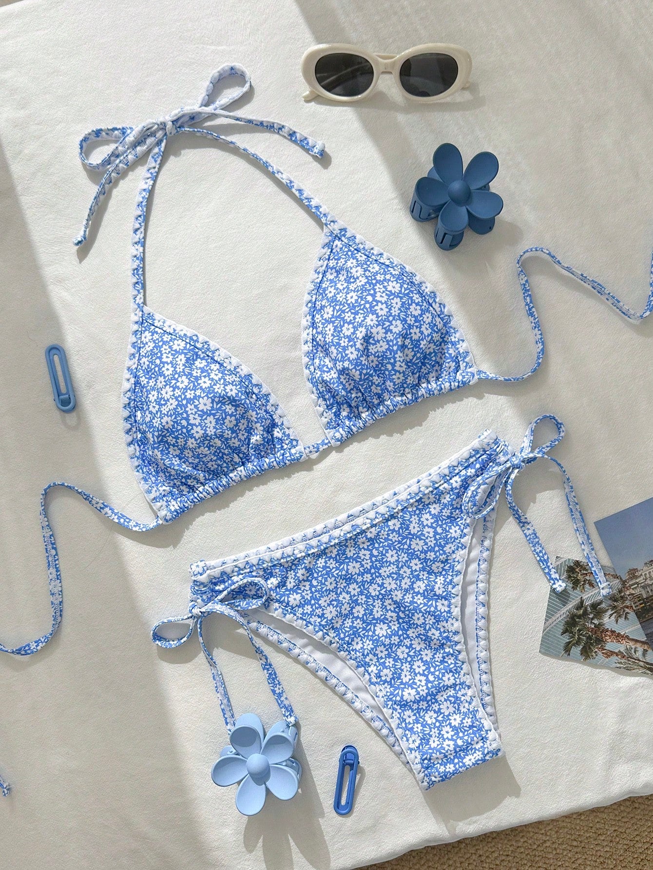 Tropical Blue Ditsy Floral 2-Piece Bikini Set