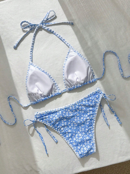 Tropical Blue Ditsy Floral 2-Piece Bikini Set