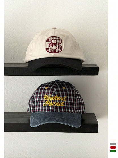 Collegiate Plaid Color Block Soft Crown Baseball Cap